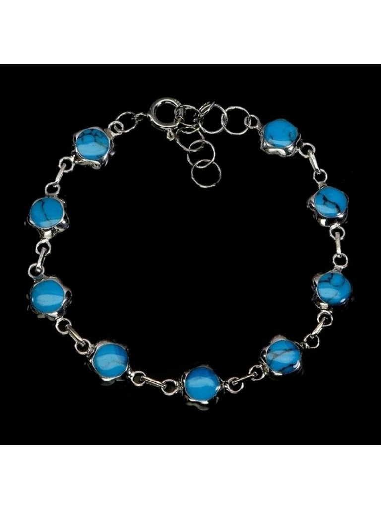 925 Sterling Silver Bracelet 7 With Natural Turquoise 6mm Gemstone 59$